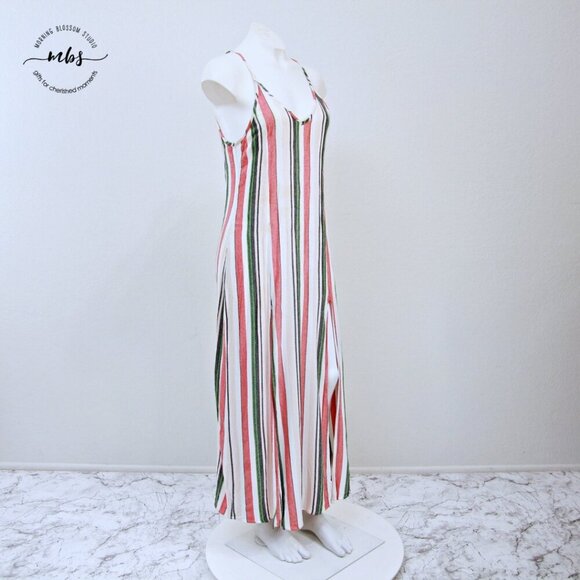 En Crème Spaghetti Strap Striped Duo Slits Slip Maxi Dress Multicolors Women M - Picture 1 of 10